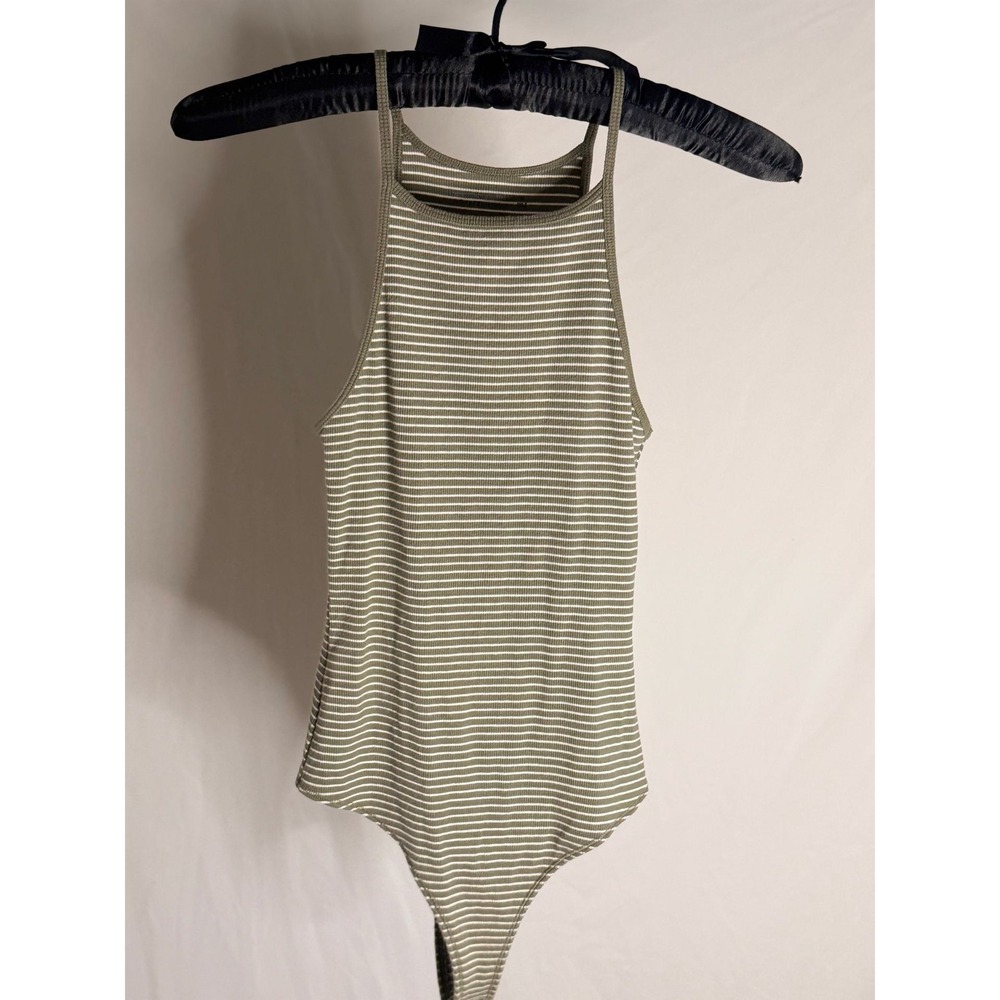 Abercrombie & Fitch - Bodysuit Ribbed Striped High Neck - Olive - M - Womens